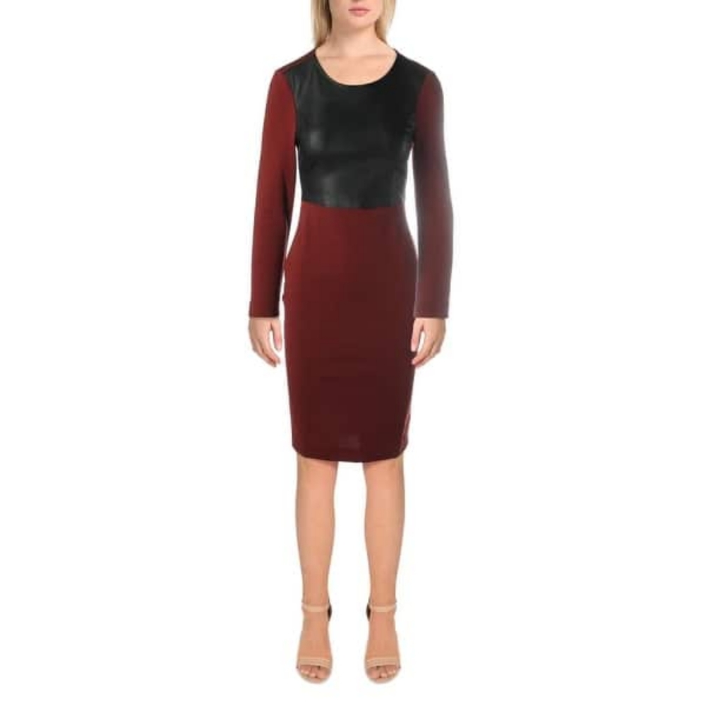 BCBGMAXAZRIA Mixed Media Long Sleeve Dress
